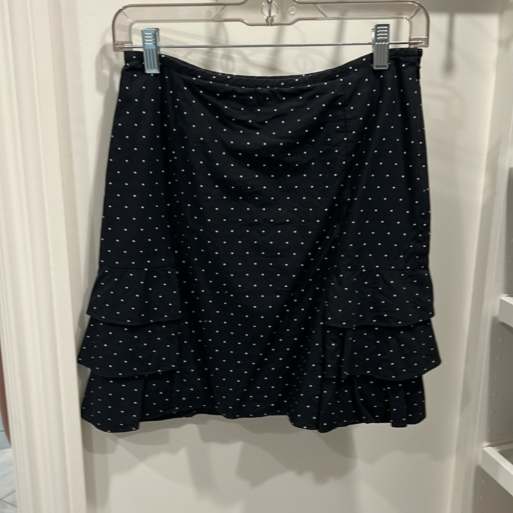 Women’s Black and White small polka dot ruffled skirt.